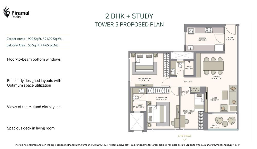 2 BHK + STUDY